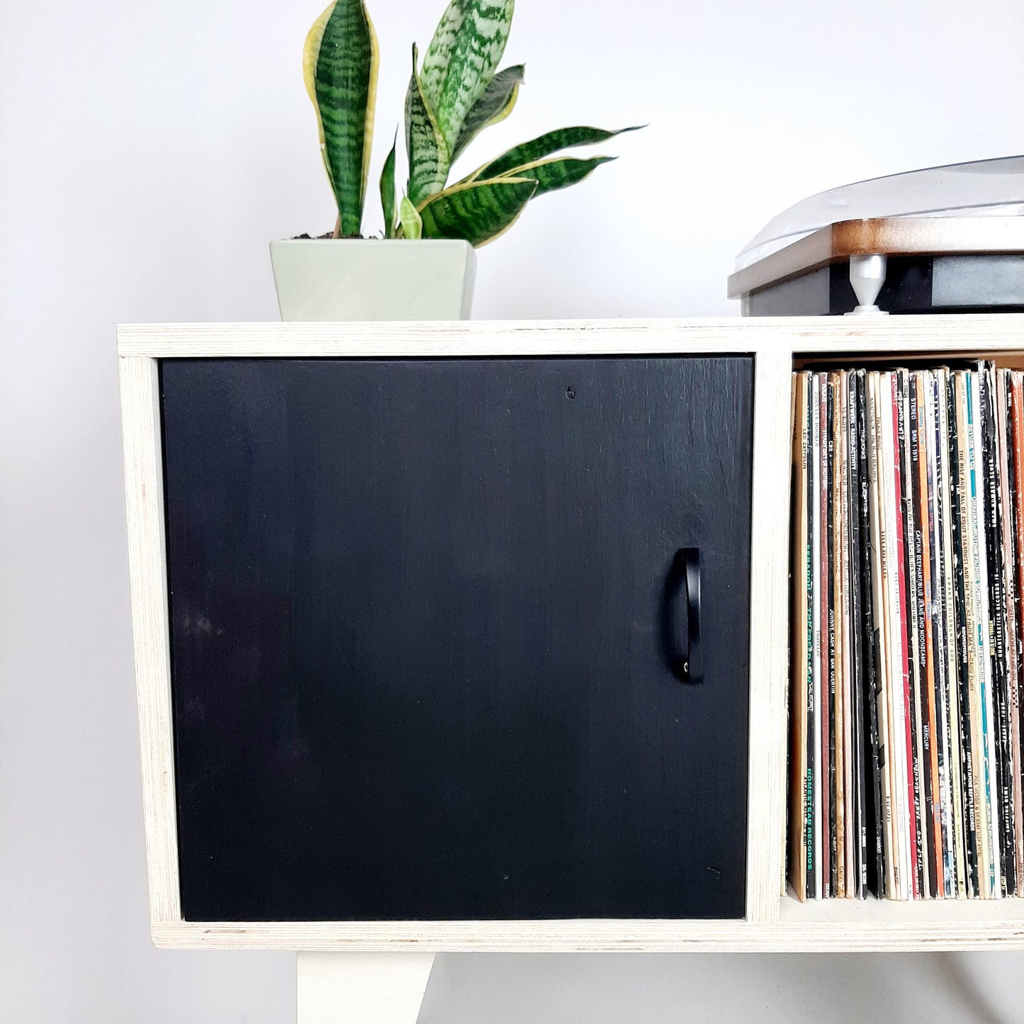 Minimalist Sideboard | Black Door | Vinyl Record Storage | Neutral Credenza | TV Stand