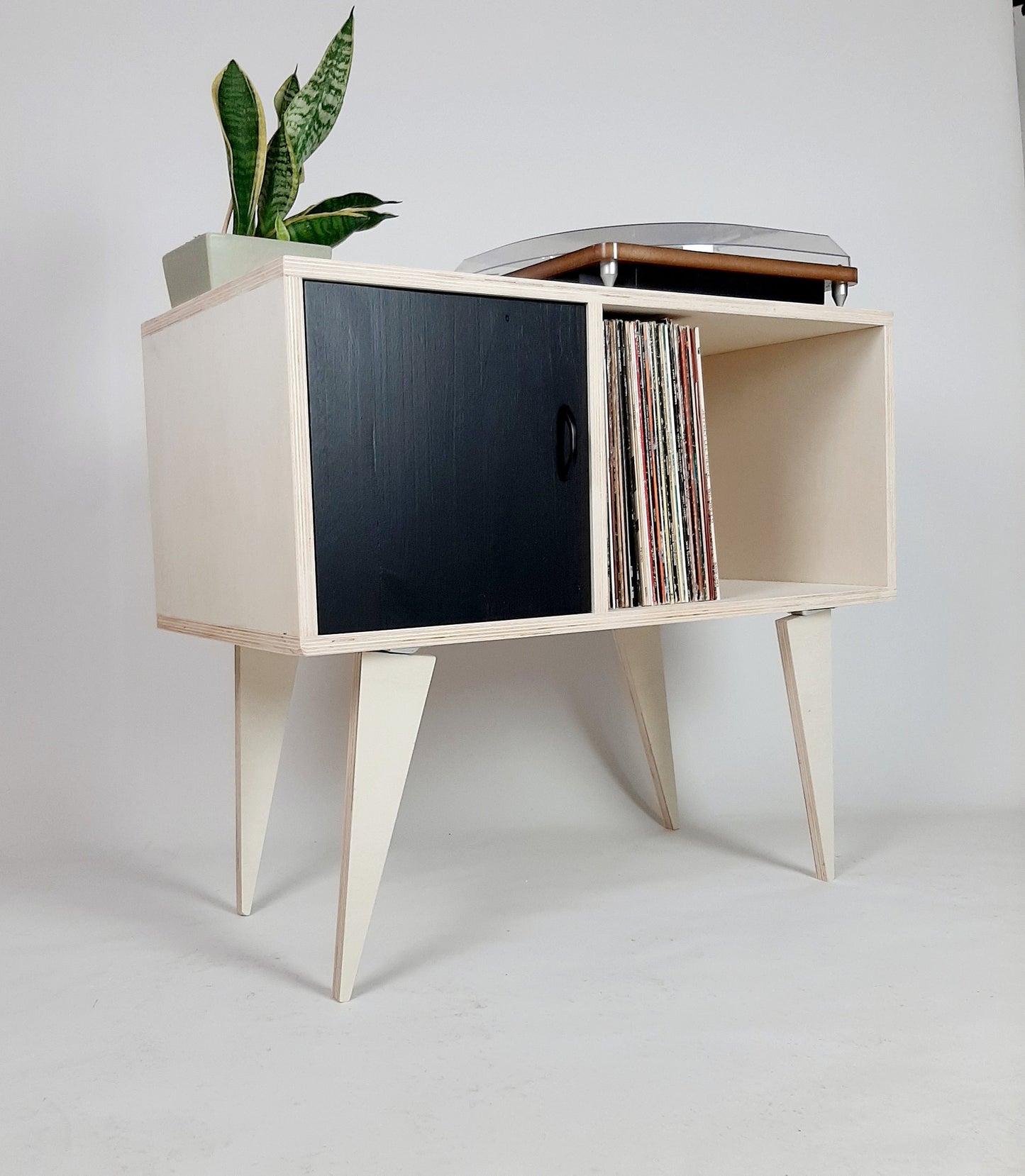Minimalist Sideboard | Black Door | Vinyl Record Storage | Neutral Credenza | TV Stand