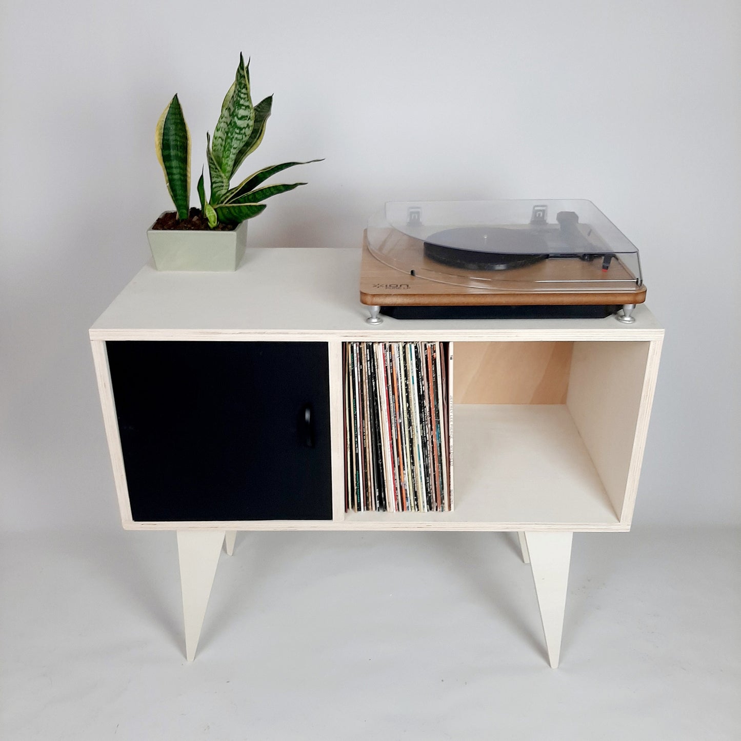 Minimalist Sideboard | Black Door | Vinyl Record Storage | Neutral Credenza | TV Stand