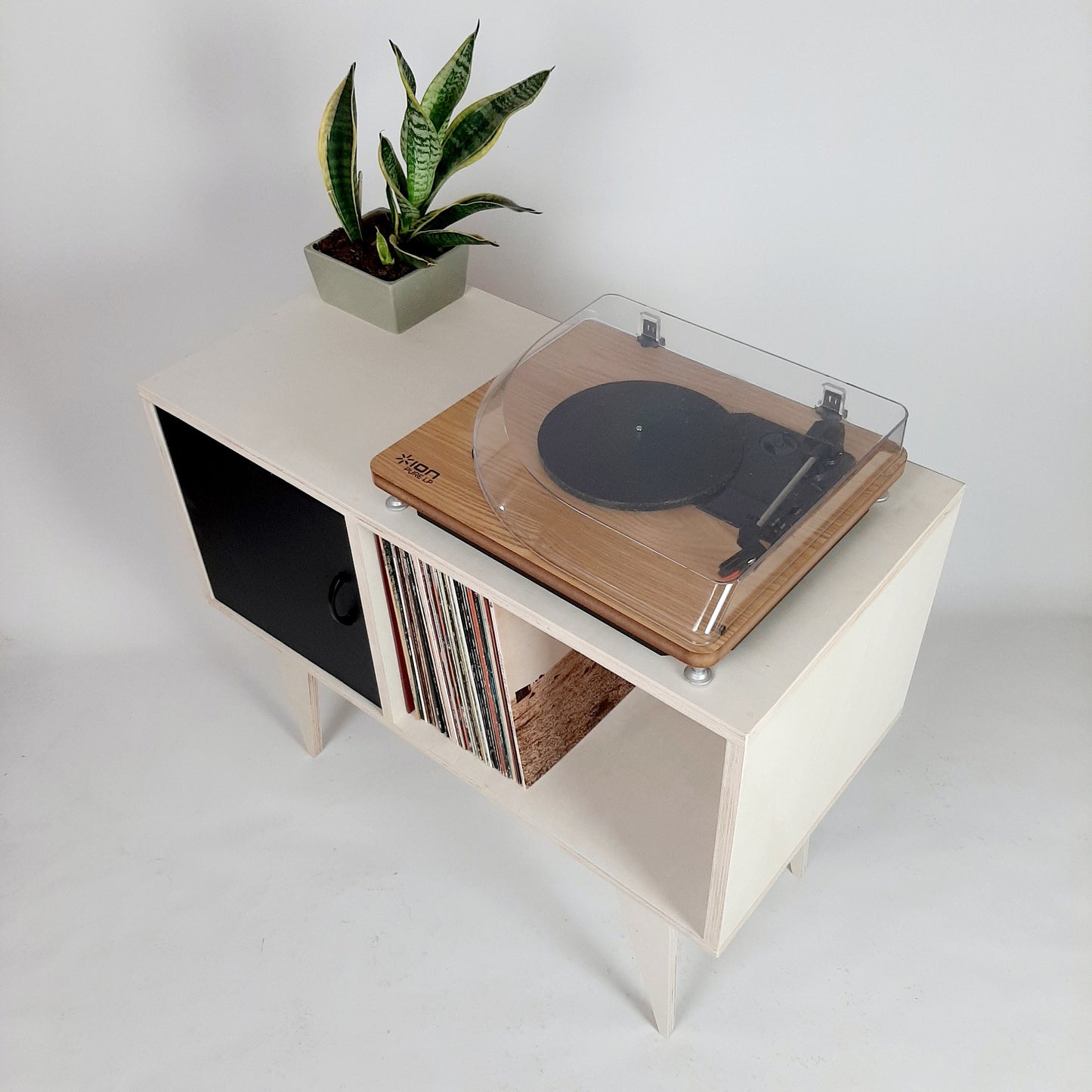 Minimalist Sideboard | Black Door | Vinyl Record Storage | Neutral Credenza | TV Stand
