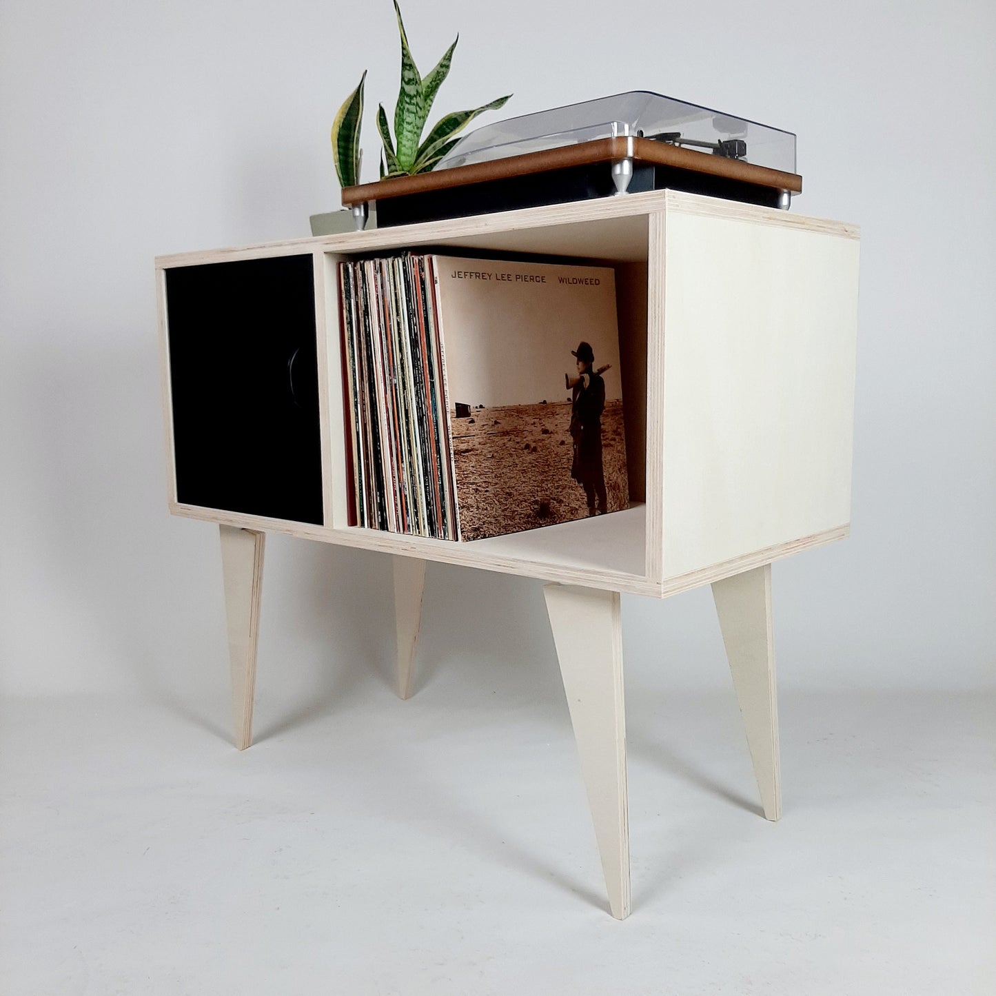 Minimalist Sideboard | Black Door | Vinyl Record Storage | Neutral Credenza | TV Stand