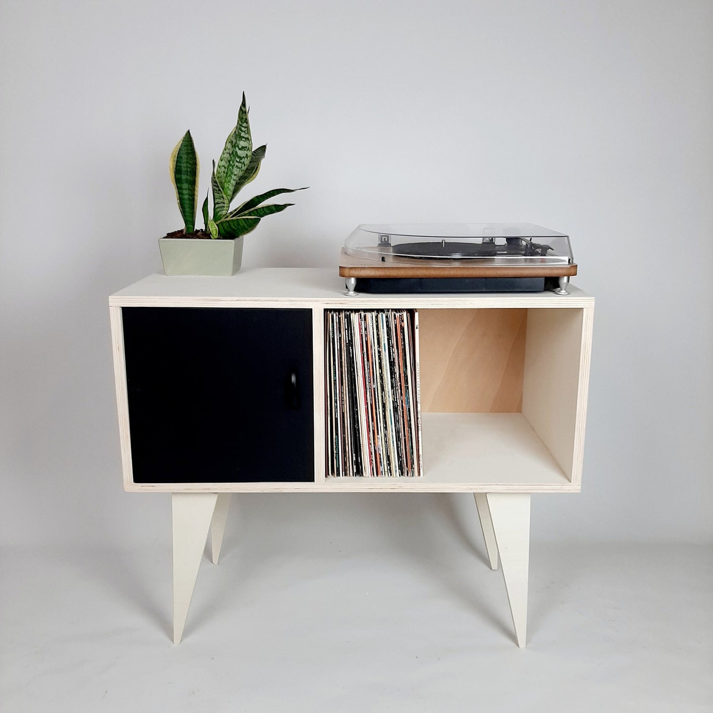 Minimalist Sideboard | Black Door | Vinyl Record Storage | Neutral Credenza | TV Stand