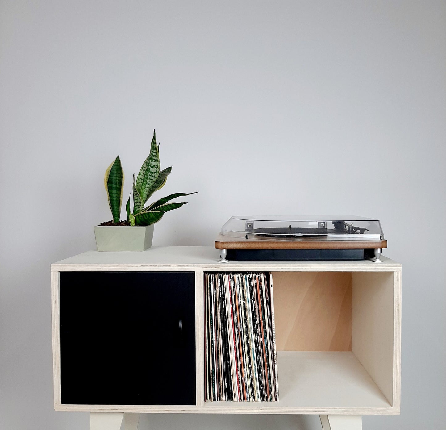 Minimalist Sideboard | Black Door | Vinyl Record Storage | Neutral Credenza | TV Stand