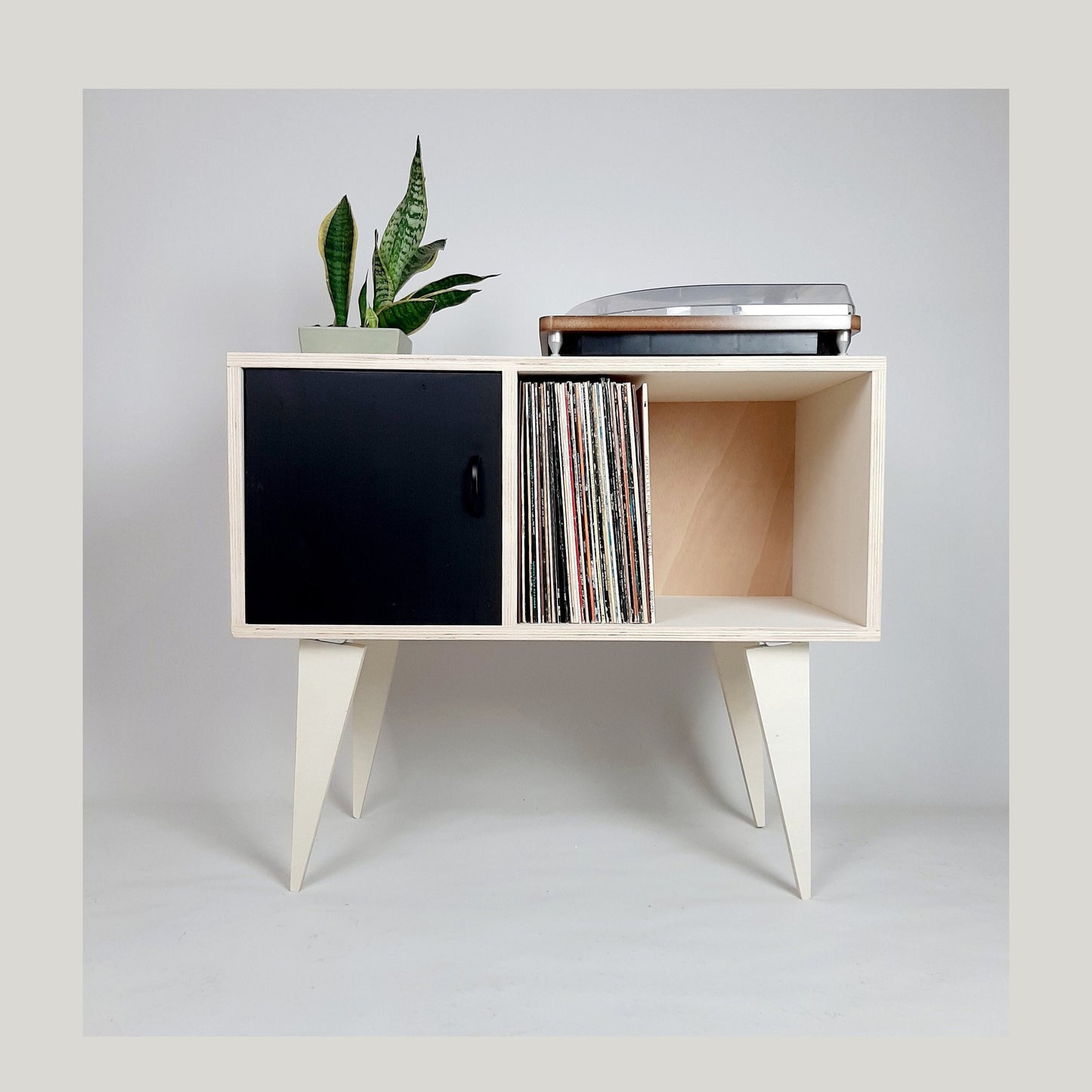 Minimalist Sideboard | Black Door | Vinyl Record Storage | Neutral Credenza | TV Stand