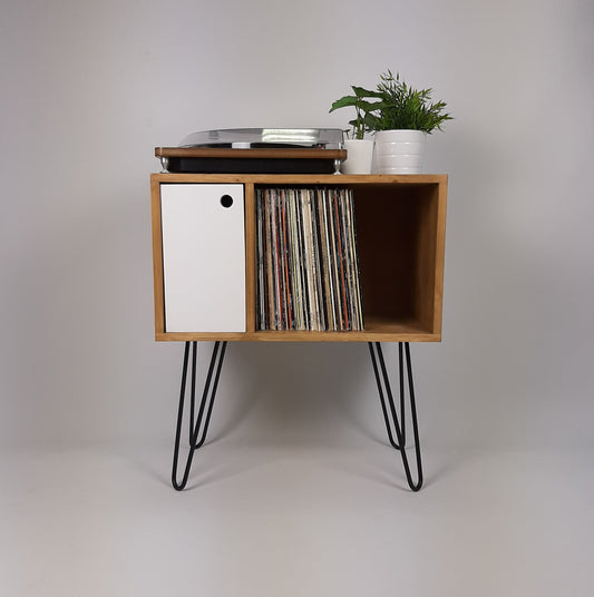 Sonia Custom Oak Sideboard with White Door | Black Hairpin Legs Edition