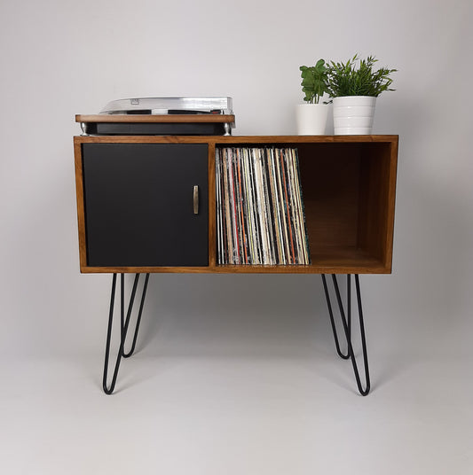 Walnut Sideboard w/ Hairpin Legs | Vinyl Record Storage | Record Table | Scandinavian Design | Side Table