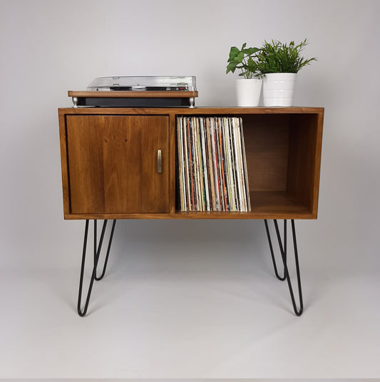 Walnut Sideboard | Brass Handle & Hairpin Legs | Vinyl Cabinet | Credenza | Minimalist Console Table
