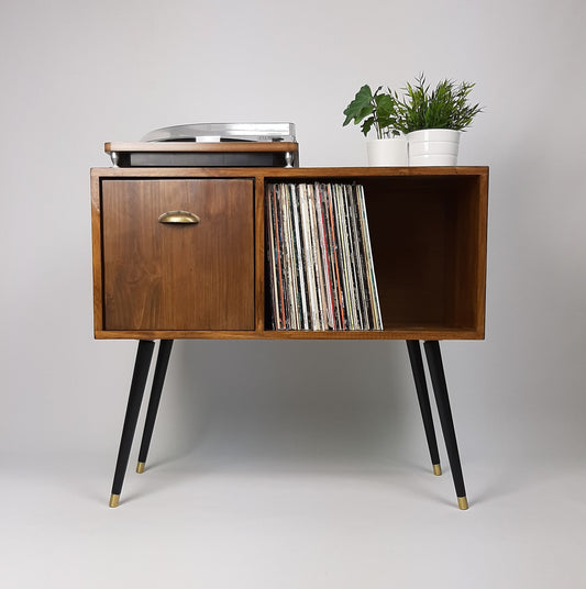 The Original Vinyl Record Table | Pull Down Door Brass Handle | Sideboard | Credenza | Mid Century Modern
