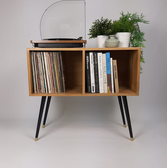 Oak Sideboard w/ Black Mid Century Legs | Classic Style | Vinyl Record Table