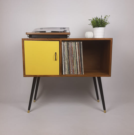Walnut Sideboard | Mustard Yellow Door | Satin Black Handle and Dansette Legs | Record Table | TV Stand