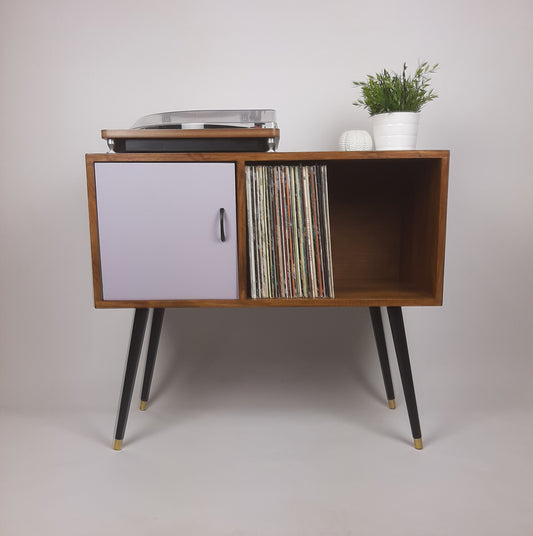 Walnut Sideboard | Lilac Door | Satin Black Handle and Dansette Legs | Record Table | TV Stand