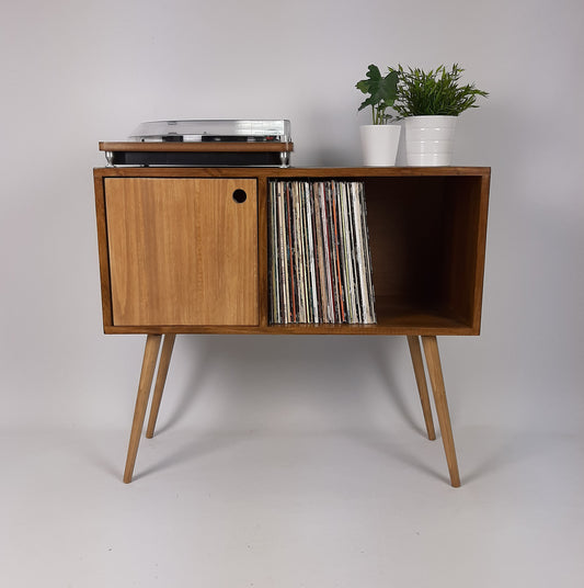 Walnut Sideboard with Oak Legs & Oak Door  |  Vinyl Record Storage | Mid Century Cabinet | Sideboard | Vinyl Storage | Coffee Table