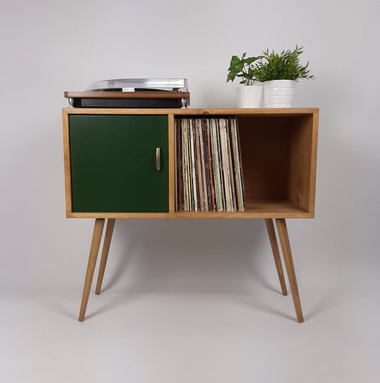 Oak Sideboard Green Door | Media Console | Vinyl Record Storage | Record Cabinet | Media Sideboard | Solid Wood