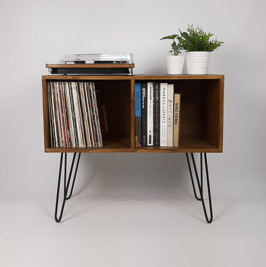 Walnut Sideboard Black Haipin Legs Table | Maple Sideboard | Media Console | Mid Century Modern Vinyl Storage | Mid Century Sideboard