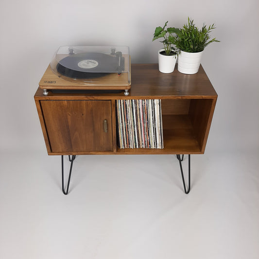Walnut Sideboard | Brass Handle & Hairpin Legs | Vinyl Cabinet | Credenza | Minimalist Console Table