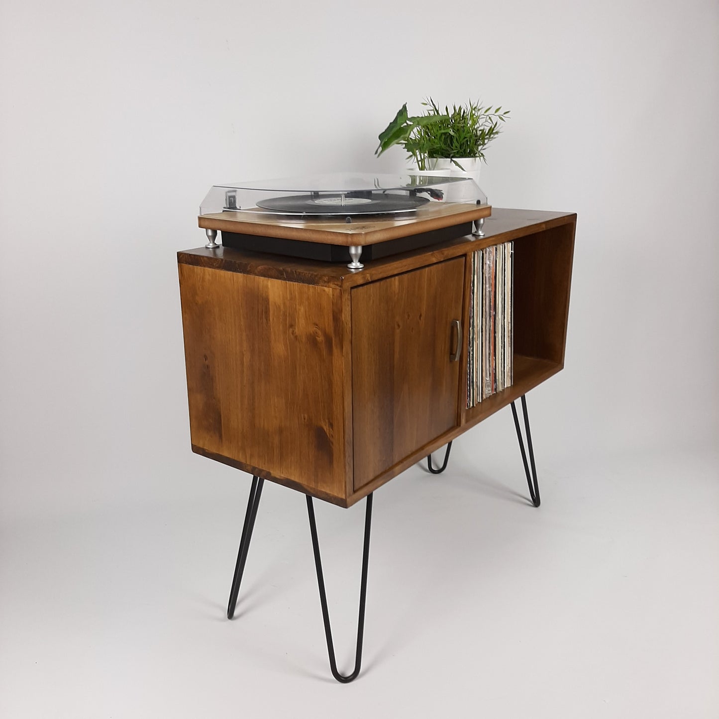 Walnut Sideboard | Brass Handle & Hairpin Legs | Vinyl Cabinet | Credenza | Minimalist Console Table