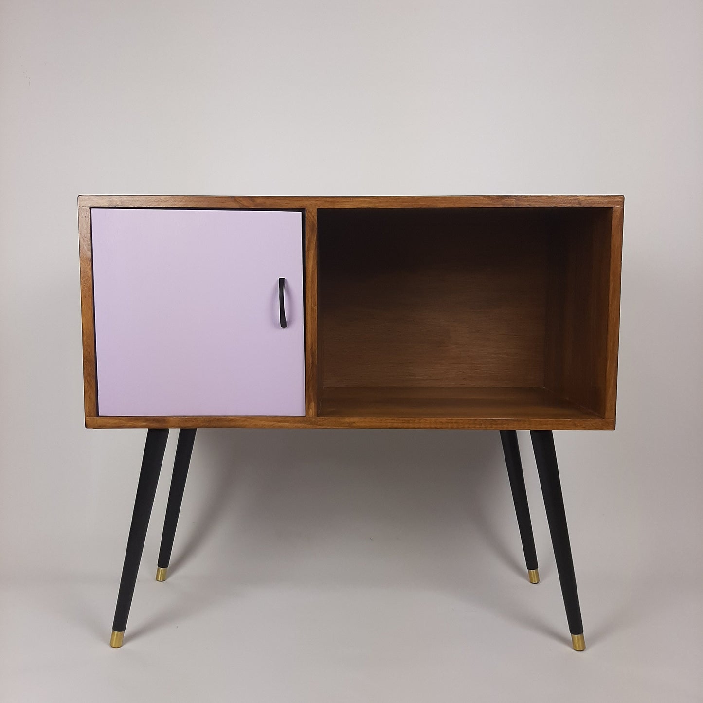 Walnut Sideboard with Lilac Door & Satin Black Handle | Dansette Legs Edition