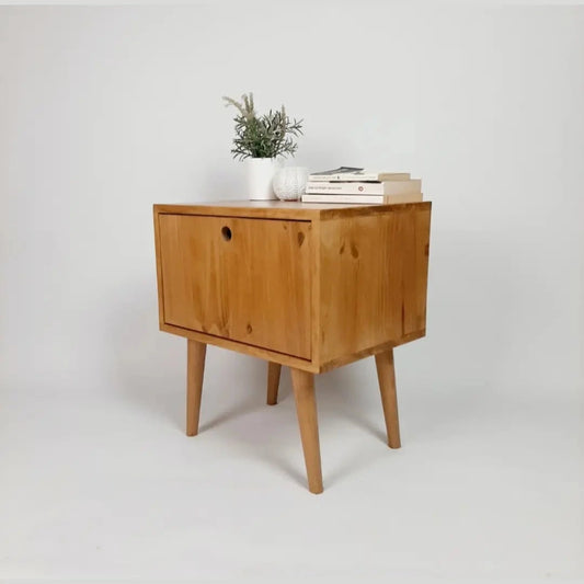 Oak Bedside table with 1950s Legs | Solid Wood Sidetable | Nightstand | Classic Style | Modernist Sidetable