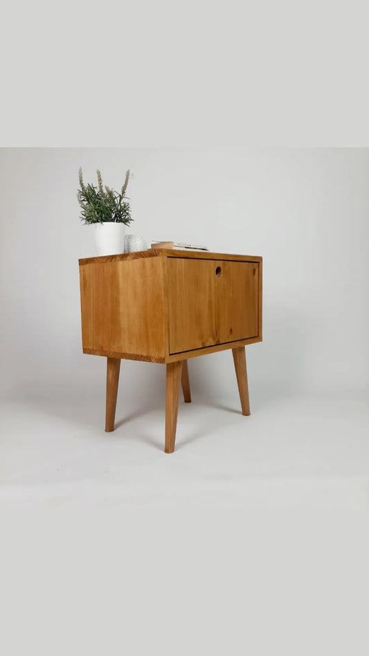 Oak Bedside table with 1950s Legs | Solid Wood Sidetable | Nightstand | Classic Style | Modernist Sidetable