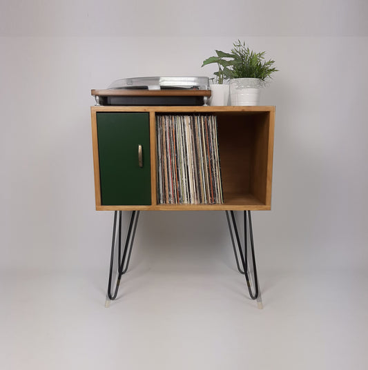 Oak Buffet | Green Door | Vinyl Record Storage Sideboard | Console Table | Record Cabinet | Credenza Solid Wood