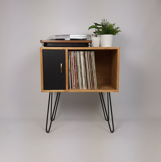 Small Oak Credenza | Black Door | Media Unit | Storage Buffet | Scandi Minimalist Design | Hairpin Legs Table