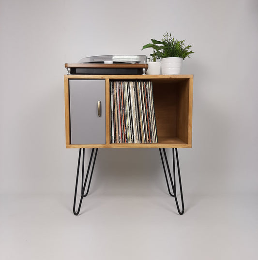 Small Oak Credenza | Grey Door | Media Unit | Storage Buffet | Scandi Minimalist Design | Hairpin Legs Table