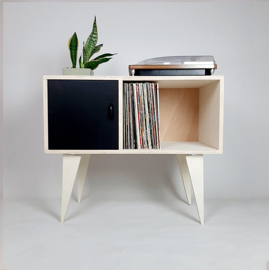 Minimalist Sideboard | Black Door | Vinyl Record Storage | Neutral Credenza | TV Stand