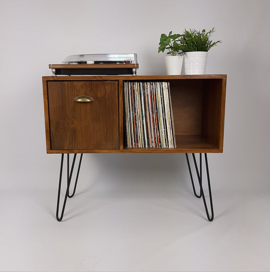 Vinyl Record Storage | Walnut Sideboard | Brass Handle | Media Console | Black Hairpin Legs | Mid Century Modern | Credenza