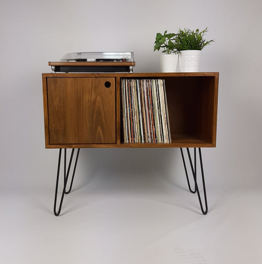 Walnut Sideboard with Black Hairpin Legs | Vinyl Record Storage | Minimalist Record Table  |  Sideboard