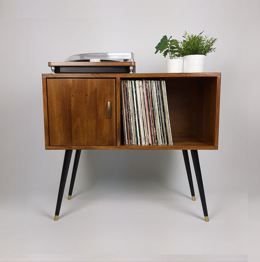 Walnut Sideboard | Black Dansette Legs | Classic Brass Handle | Midcentury Sideboard | Vinyl Record Storage