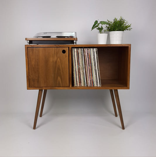 Record Table Walnut with Wooden Legs | Medium Sideboard | Media Console | Vinyl Cabinet | Solid Wood Vinyl Record Table