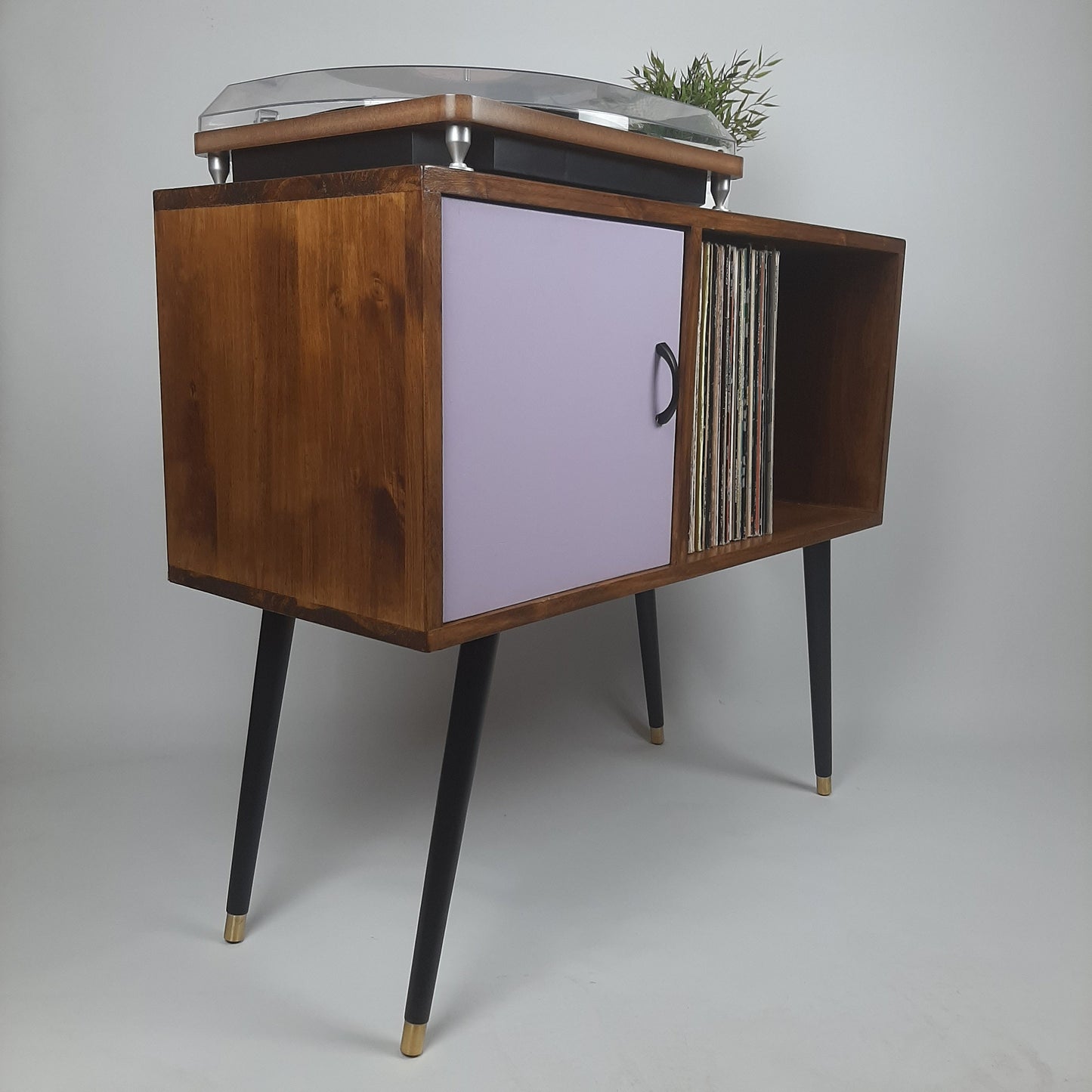 Walnut Sideboard with Lilac Door & Satin Black Handle | Dansette Legs Edition