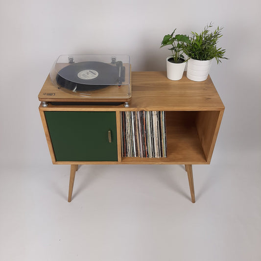Oak Sideboard Green Door | Media Console | Vinyl Record Storage | Record Cabinet | Media Sideboard | Solid Wood