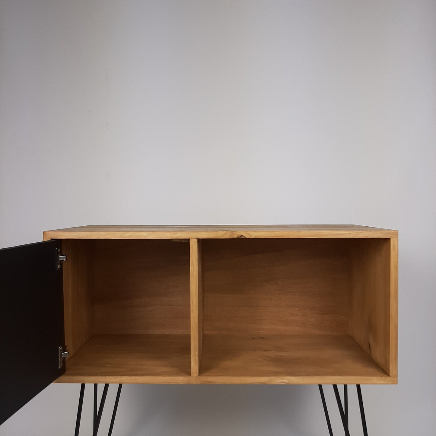 Oak Sideboard White Door And Black Hairpin Legs | Classic Vinyl Storage Table | Mid Century Modern | Sideboard | Console Table
