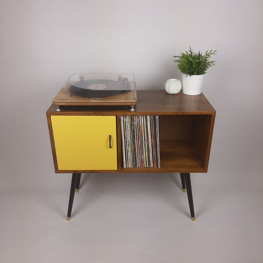 Walnut Sideboard | Mustard Yellow Door | Satin Black Handle and Dansette Legs | Record Table | TV Stand